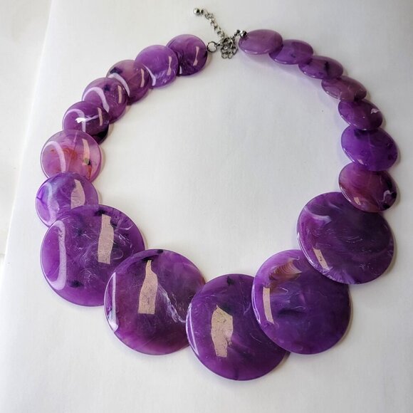 Vintage Purple Statement Choker Necklace Lucite Purple Bead Necklace - Picture 2 of 8